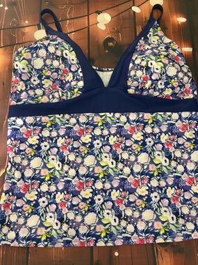 Bundle of 2- tankini. Navy Floral Tankini Swim Top & striped razor back swim top